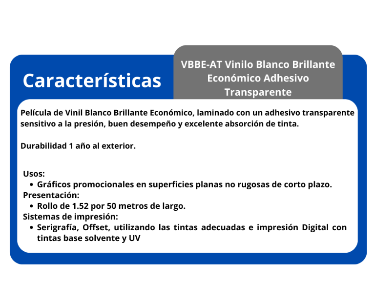 VBBE-AT Vinilo Blanco Brillante Económico Adhesivo Transparente